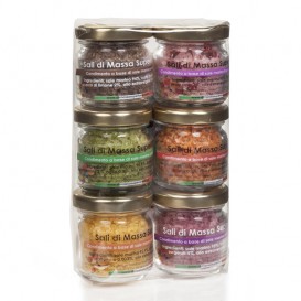 Six flavour salts in 25 g jars