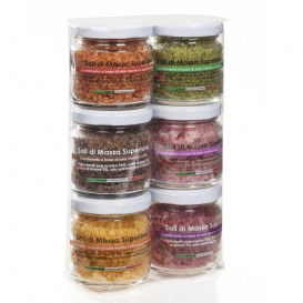 Six flavour salts in 80 g jars