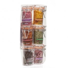 Six flavour salts in 80 g jars -Hermetic closure-