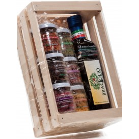 Confezione regalo sali e olio aromatizzati in scatola di legno